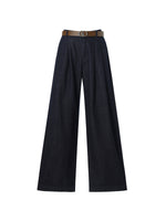 100% Cotton Denim Wide Leg Women Jeans With GO Letter Belt GOELIA