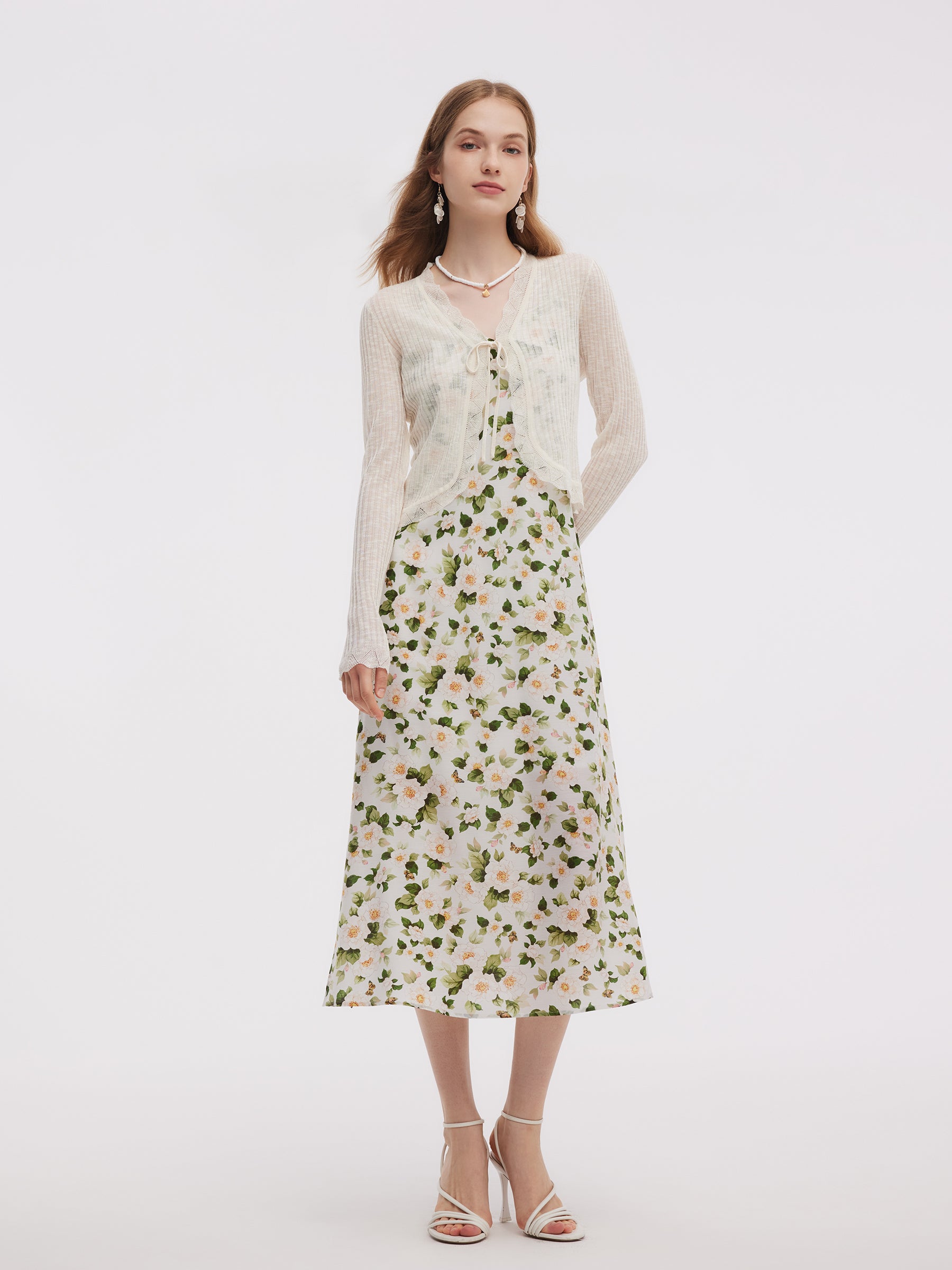 Wavy Trim Tie Front Women Cardigan GOELIA