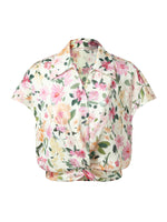 19MM Mulberry Silk Floral Print Women Twist Front Top GOELIA