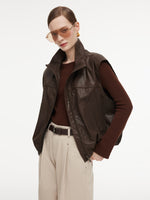 100% Cotton Stand Collar Women Zip-Up Vest GOELIA