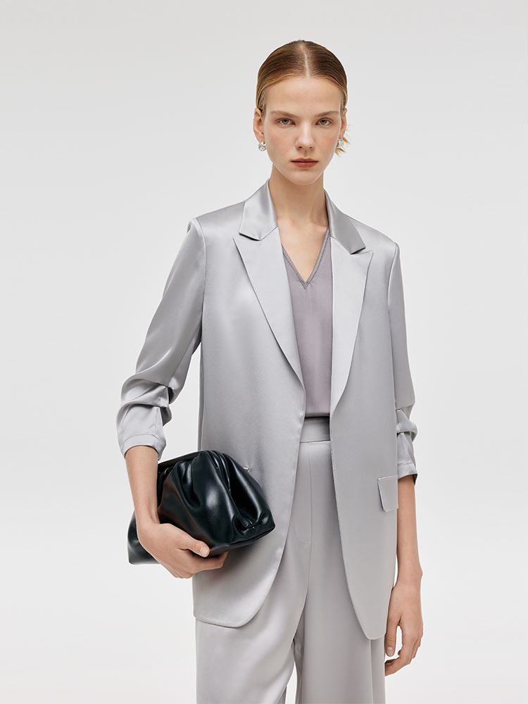 Acetate 3/4 Ruched Sleeves Women Blazer GOELIA