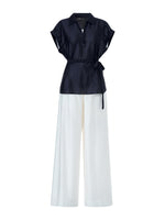 Tencel Blend Belted Blouse And Pants Two-Piece Set GOELIA