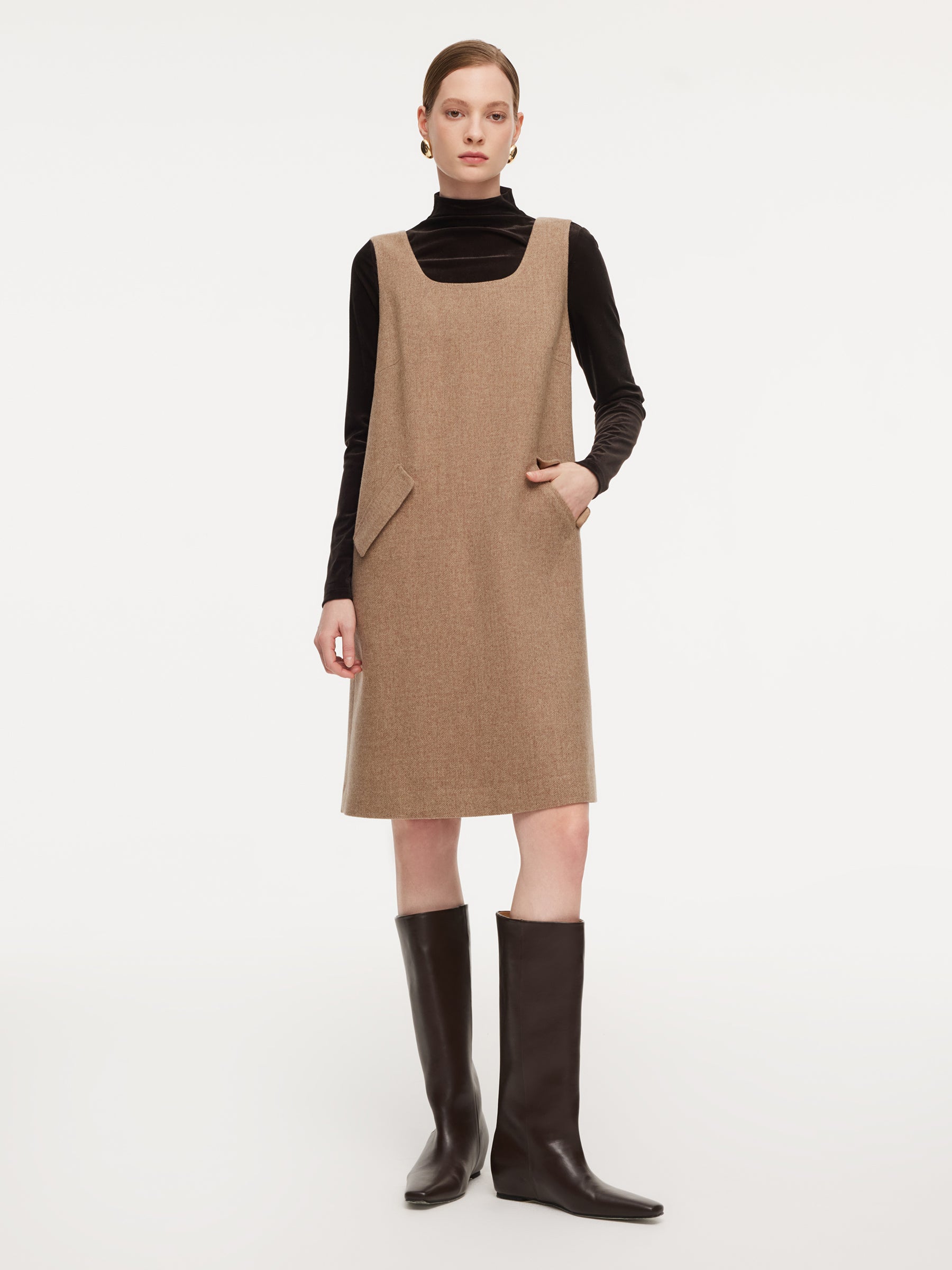 Washable Wool Cashmere Blend Sleeveless Dress And Velvet Knit Top Two-Piece Set GOELIA