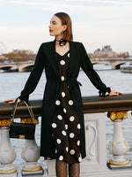 Acetate Polka Dots Printed Spaghetti Strap Women Midi Dress With Rose Belt GOELIA