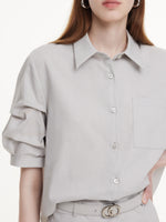Lyocell Linen Blend Mock-Layered Women Mini Shirt Dress GOELIA