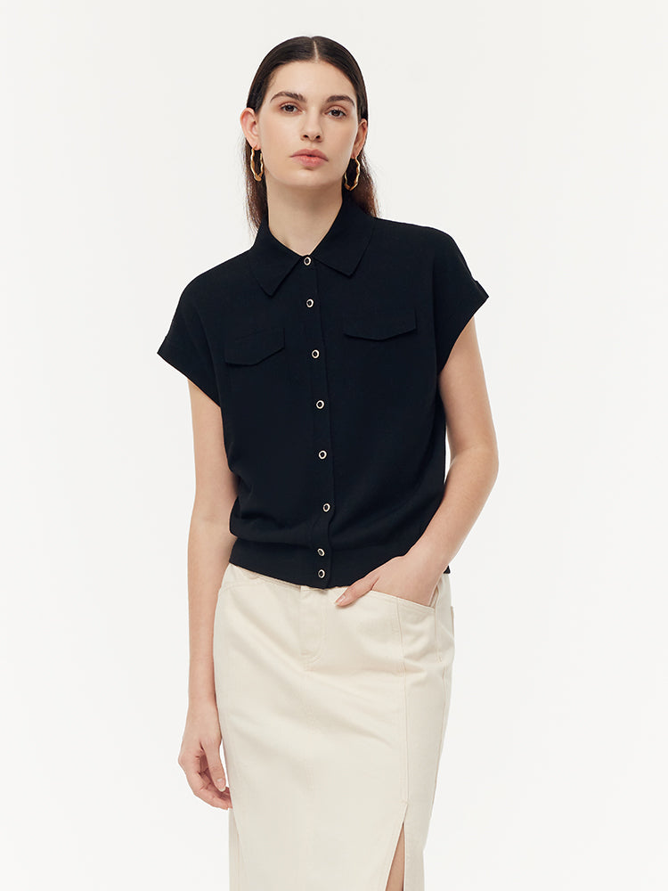 Tencel Lapel Women Button Knit Cardigan GOELIA