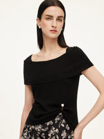 Lyocell Blend Off Shoulder Women Knit Top With Detachable Magnetic Flower GOELIA