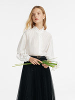 Diacetate Ruffle Collar Women Shirt GOELIA