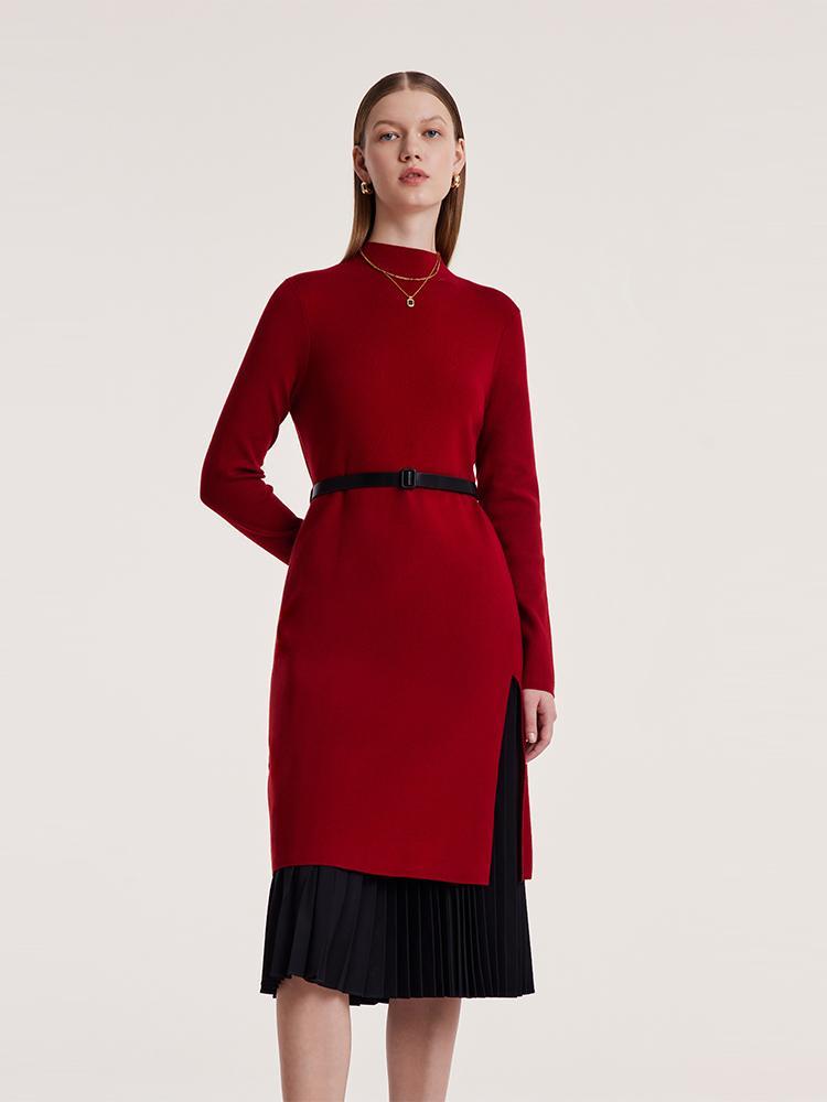 Mock Neck Long Sweater And Pleated Skirt Two-Piece Set GOELIA