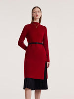 Mock Neck Long Sweater And Wool Pleated Skirt Two-Piece Set GOELIA