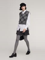 Plaid Knit Vest And Shirt Two-Piece Set GOELIA