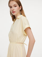 100% Cotton V-Neck Back Tie Women Maxi Shirt Dress GOELIA