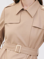 Worsted Woolen Women Trench Coat With Belt GOELIA