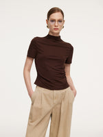 Tencel Blend Mock Neck Ruched Women Knit Top With Triangle Scarf GOELIA