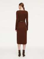 Tencel Wool Blend Women Midi Dress With Leather Belt GOELIA