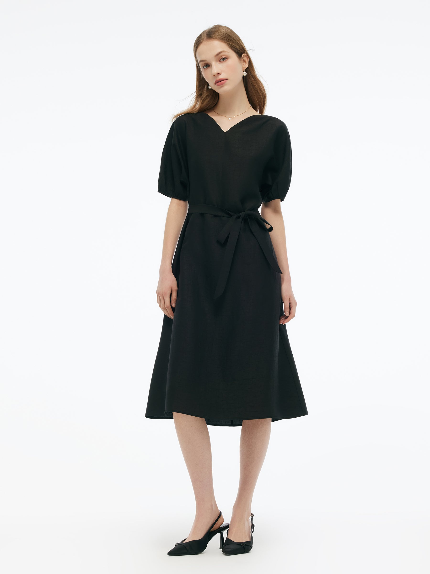 18MM Gambiered Canton Gauze Women Midi Dress GOELIA
