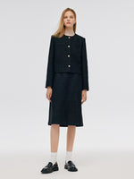 Tweed Crop Jacket And A-Line Skirt Two-Piece Set With Detachable Contrast Collar GOELIA