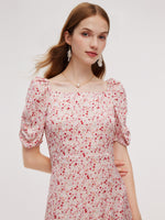 Floral Print Side Slit Women Ruched Sleeve Maxi Dress GOELIA