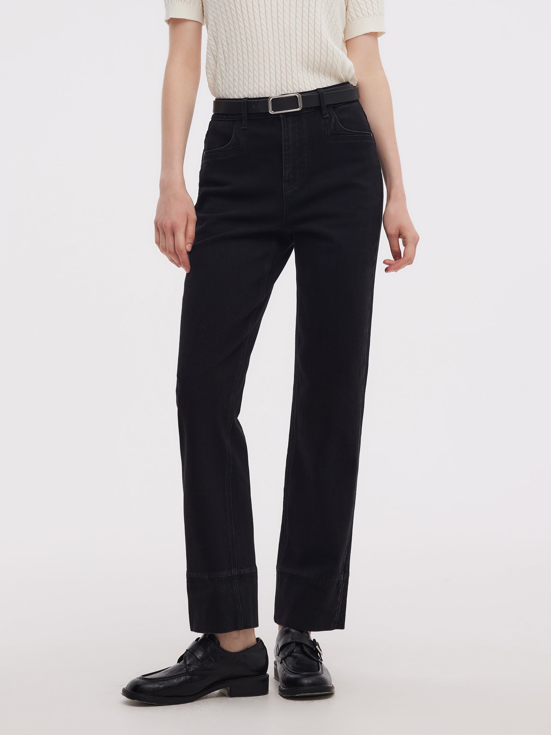 [Preview] Cotton Denim Women Ankle Length Folded Jeans GOELIA