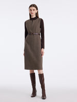 Washable Wool Vest Dress And Knitted Sweater Two-Piece Set With Belt GOELIA
