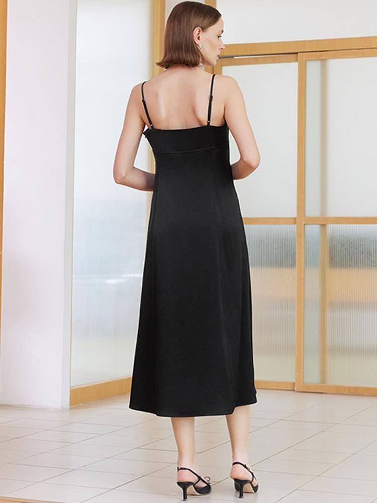 Black Triacetate Spaghetti Strap Dress GOELIA