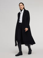 Cashmere Wool Blend Fringe Hem Women Wrap Overcoat GOELIA