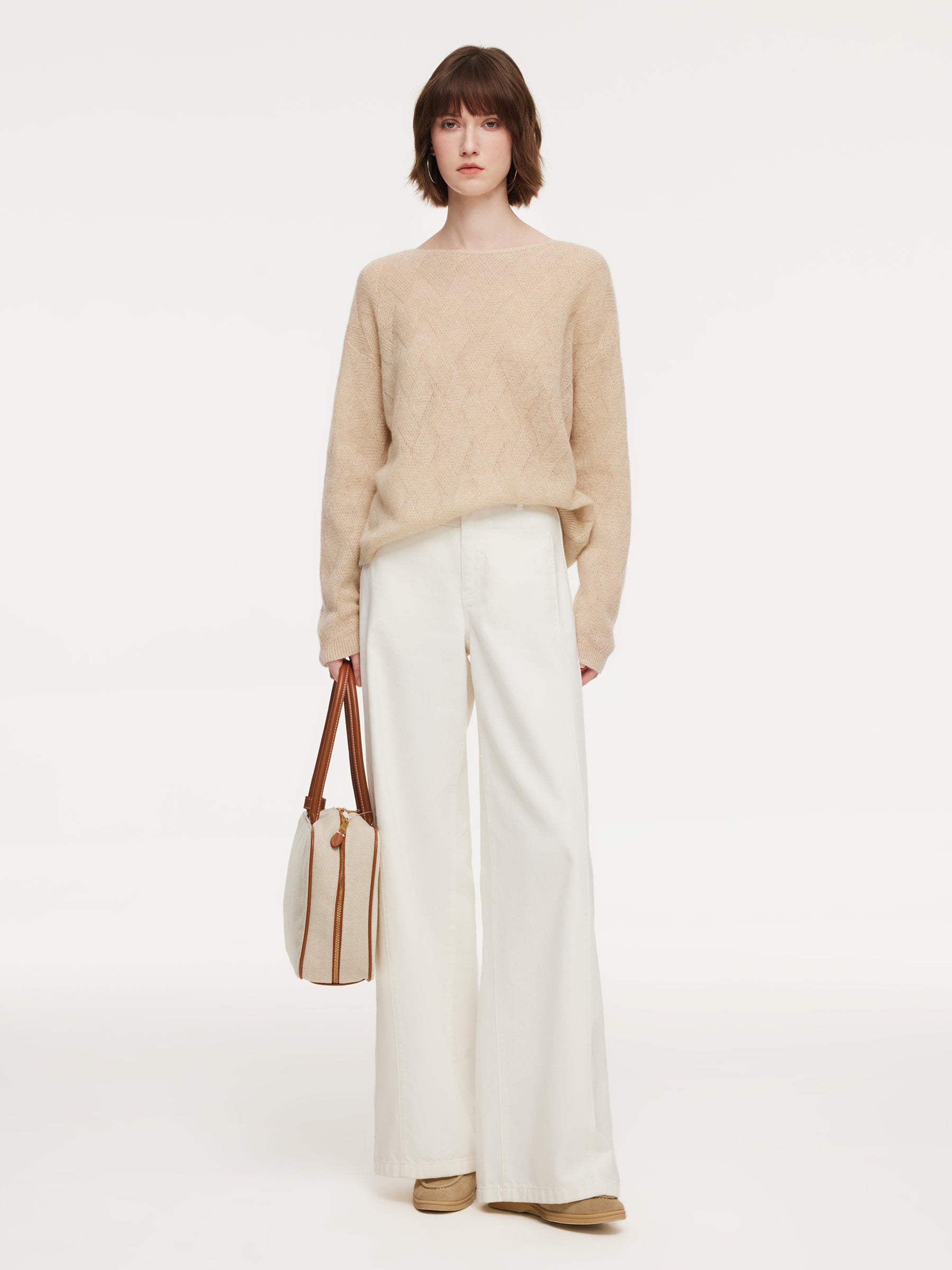 Cashmere Boat Neck Loose Fit Women Sweater GOELIA