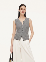Cotton Blend Black And White Stripe Women Knit Vest GOELIA
