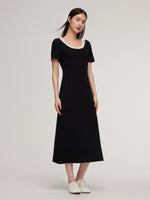 Faux Two-Piece Patchwork Slim Fit Women T-Shirt Maxi Dress GOELIA