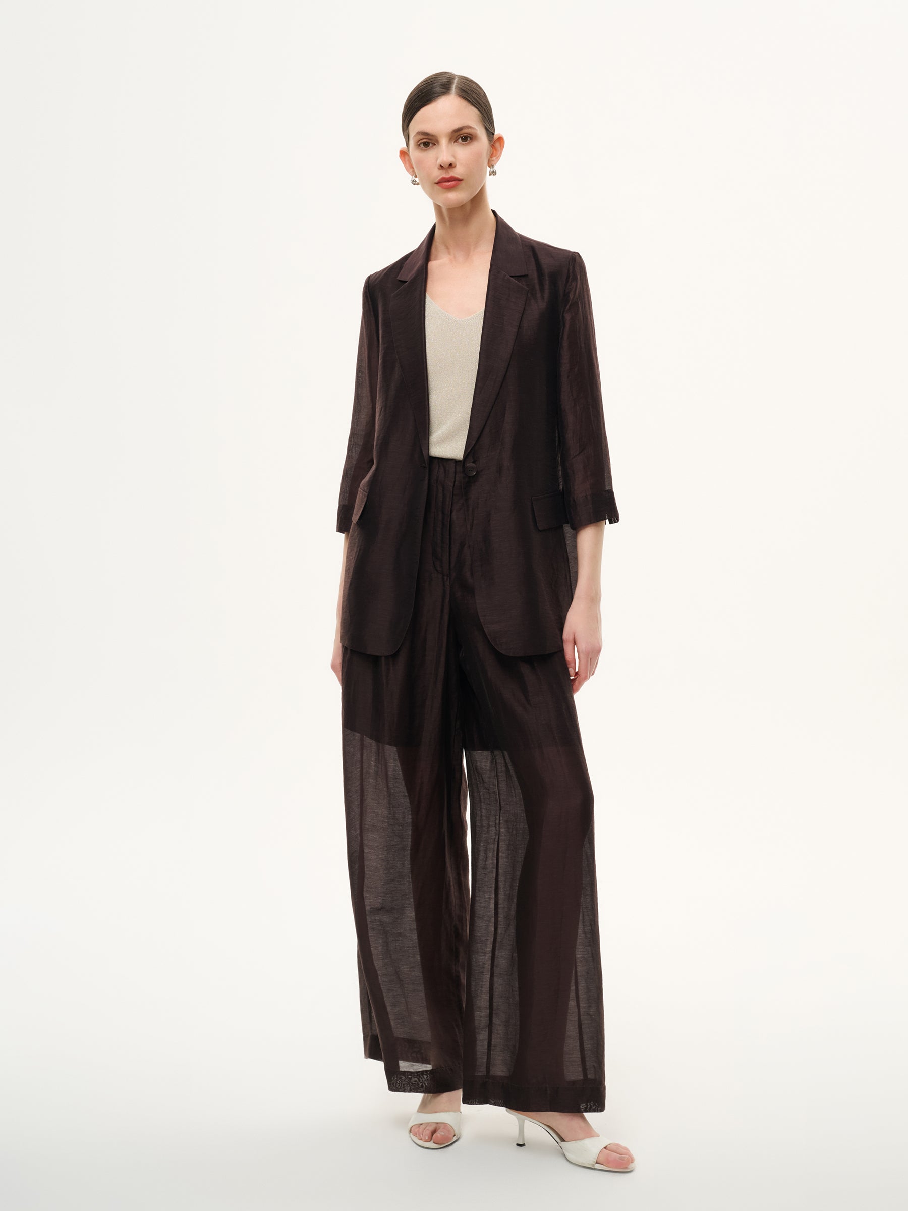 Tencel Linen Blend 3/4 Sleeve Women Blazer GOELIA