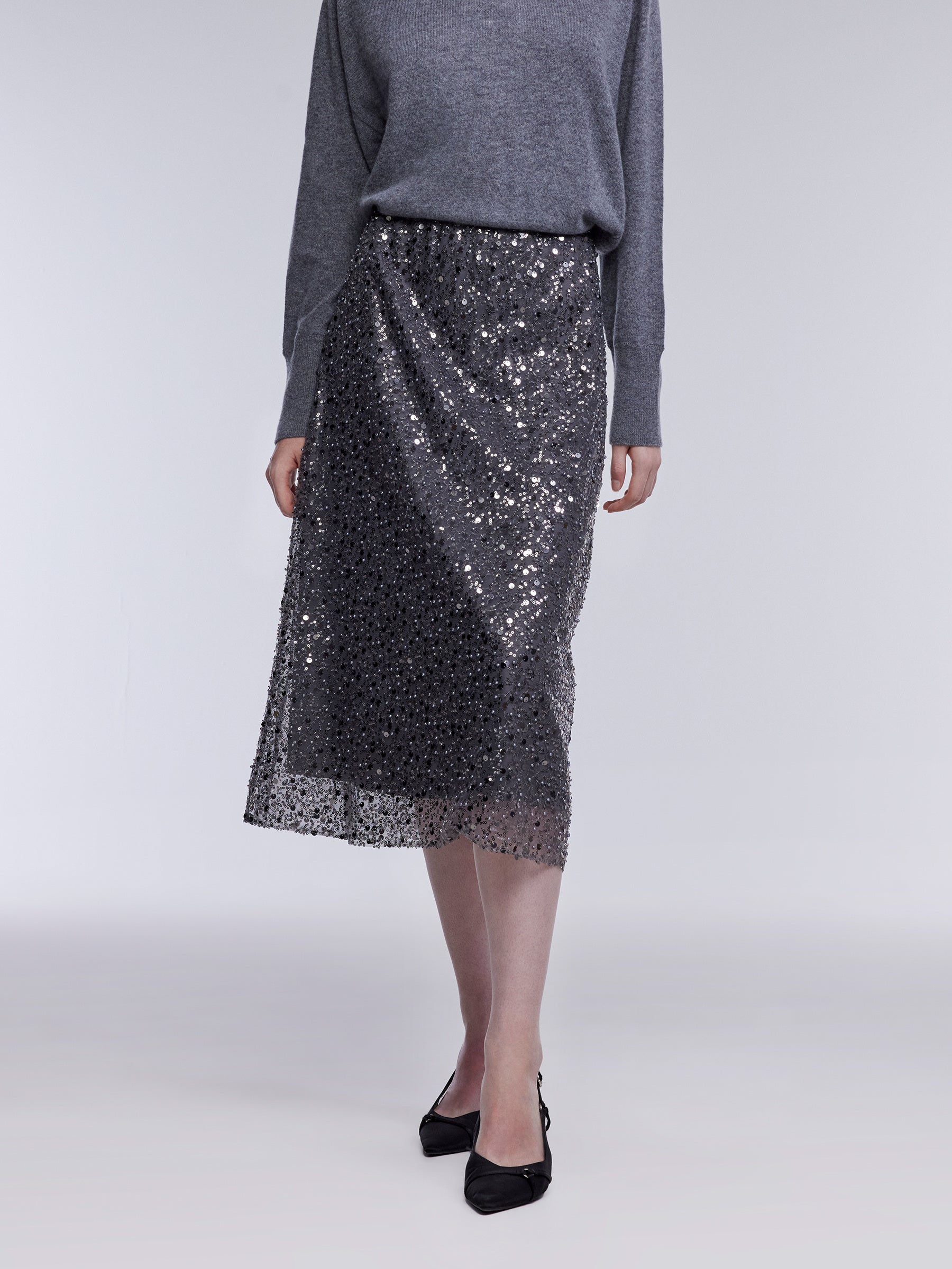 [Preview] Sequin Overlay Women Column Midi Skirt GOELIA