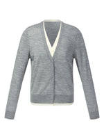 100% Wool V-Neck Women Mock-Layered Cardigan GOELIA