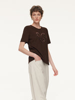 Sequined Heart Round Neck Women T-Shirt GOELIA