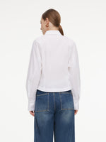 Cotton Blend Gather-Waisted Women Shirt With Silk Scarf GOELIA