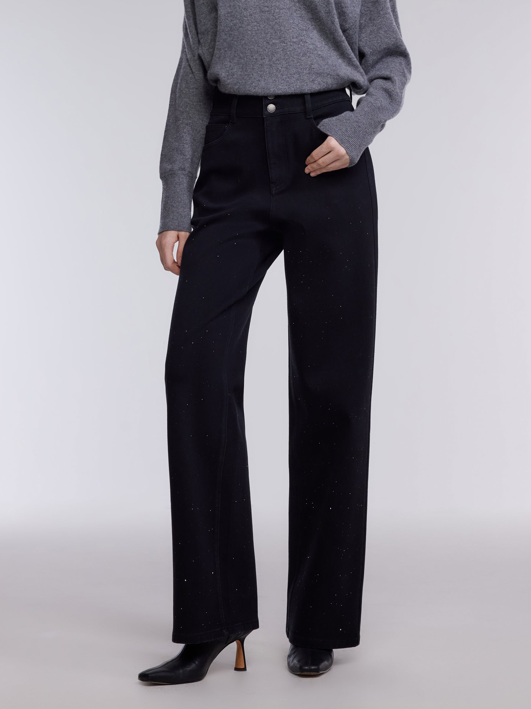 [Preview] Denim Rhinestone High-Waisted Women Micro-Flared Jeans GOELIA