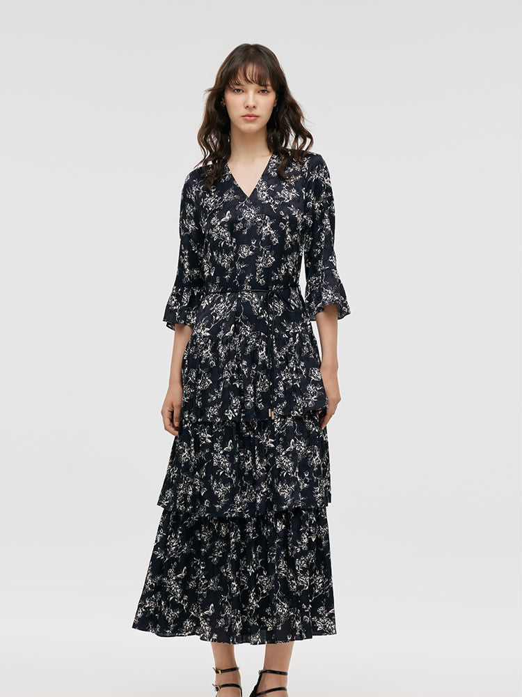 Butterflies Print Tiered Women Maxi Dress GOELIA