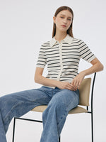 Tencel Stripe Women Short Sleeve Cardigan GOELIA