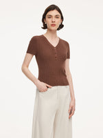 Tencel Blend V-Neck Women Glittering Knit Top GOELIA