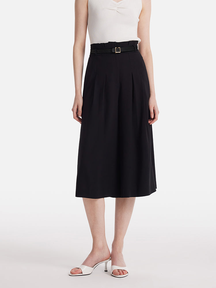 Acetate Mid-Calf Women Culottes With Leather Belt GOELIA