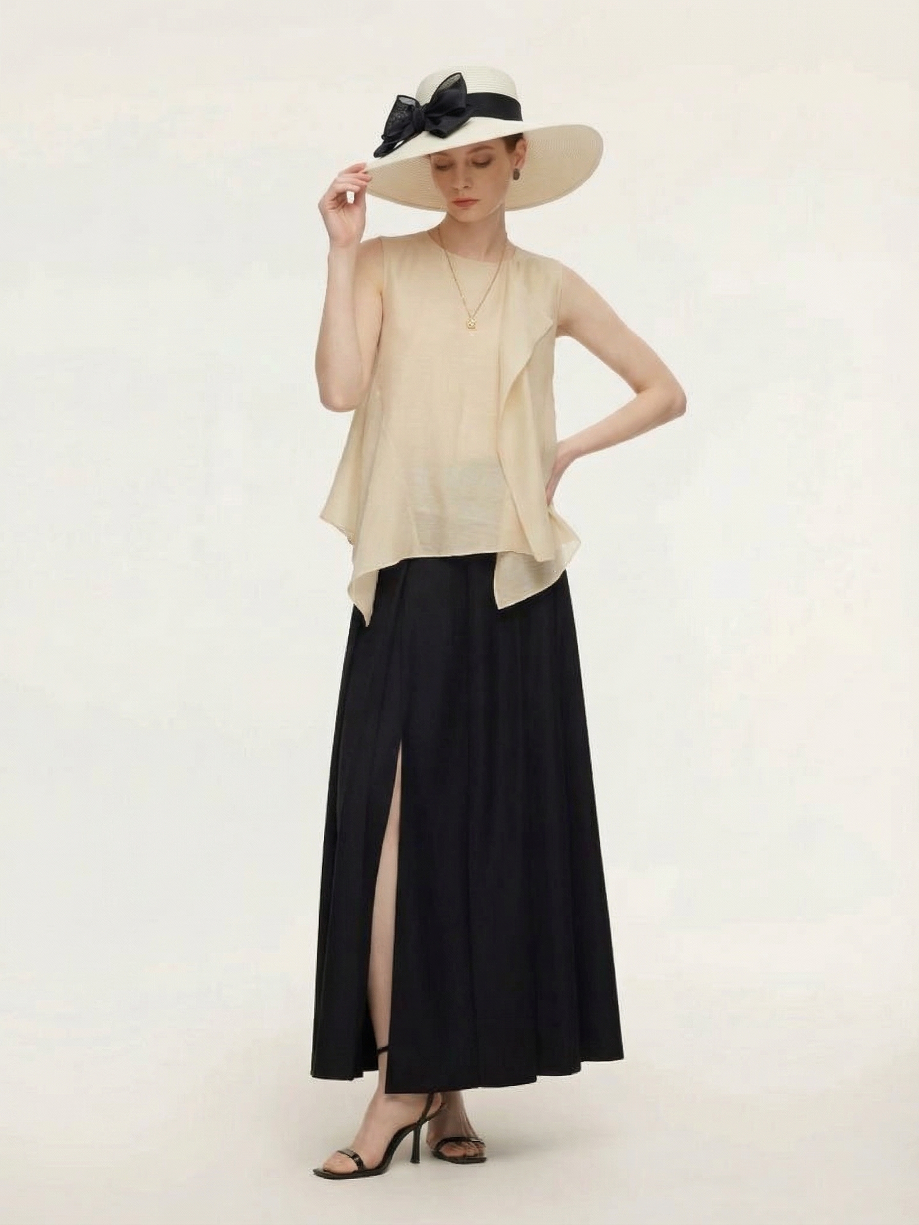 Lyocell Blend Ruffle-Detailing Women Tank Top GOELIA