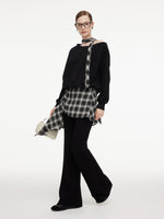 Cotton Blend Women Flared Knit Pants With Plaid Skirt GOELIA