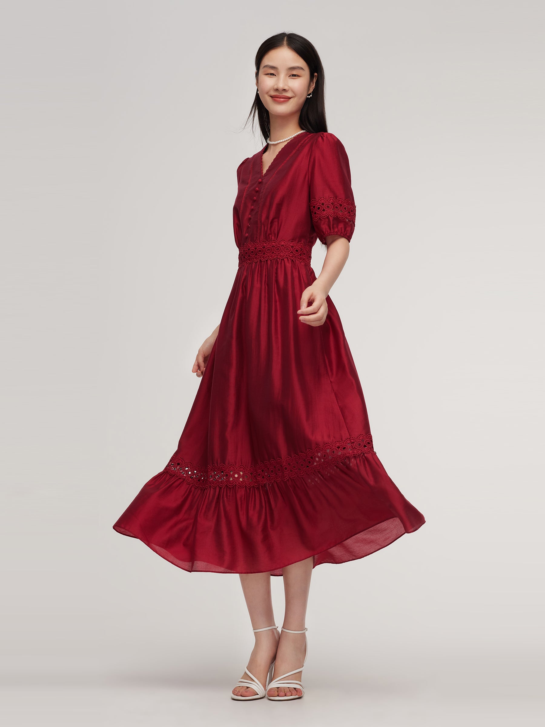 Tencel Blend Lace Patchwork Women Maxi Dress GOELIA