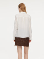 Acetate Blend Pleated Ruffle Collar Women Shirt GOELIA
