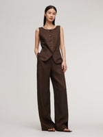 100% Linen Vest And Pants Two-Piece Set GOELIA