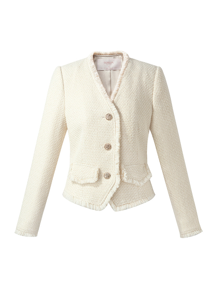 Wool Blend Tweed Sequins Women Crop Jacket