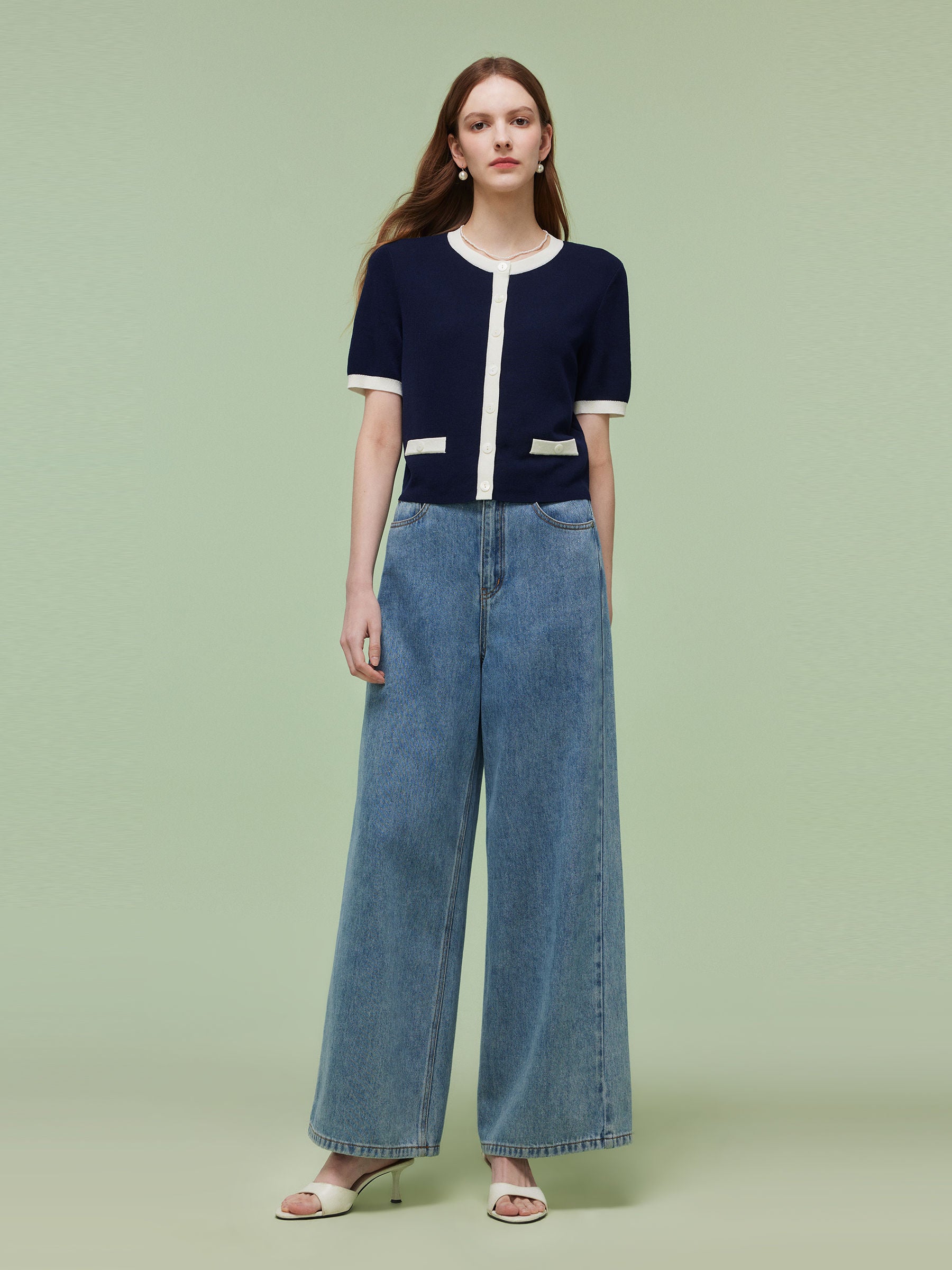 Lyocell Blend Contrast Trim Women Cardigan GOELIA