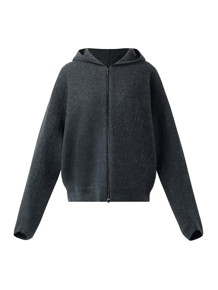 100% Brushed Wool Zip-Up Unisex Hoodie GOELIA