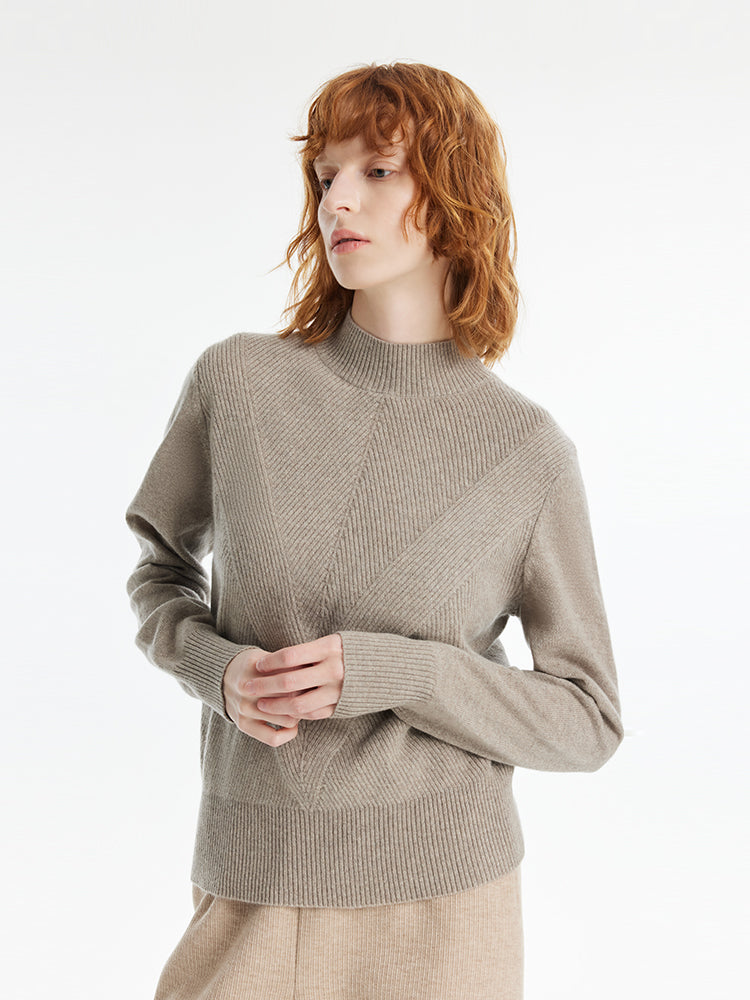 Cashmere Mock Neck Women Pullover Sweater GOELIA