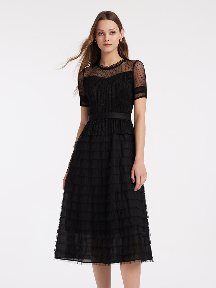 Short Sleeve Tulle Tiered Maxi Dress GOELIA