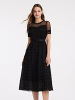 Short Sleeve Tulle Tiered Maxi Dress GOELIA